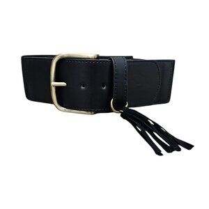 Women's New Vegan Wide Elastic Waist Hip Boho Stretchy Black Statement Belt